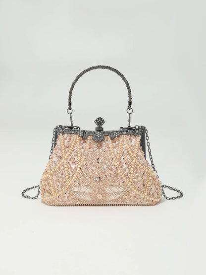 vintage trend Heavy industry embroidery flower beaded hand-held evening bag for party，wedding
