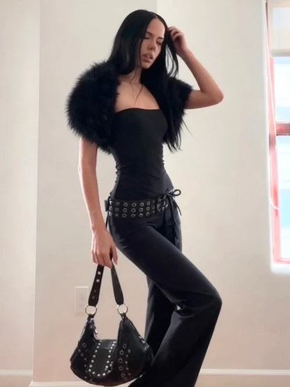 Trend Classic 2-Piece Set Women Sexy Furry Shawl+Sleeveless Tank Top Fashion Party Club Stretch Skinny Activi Outfits