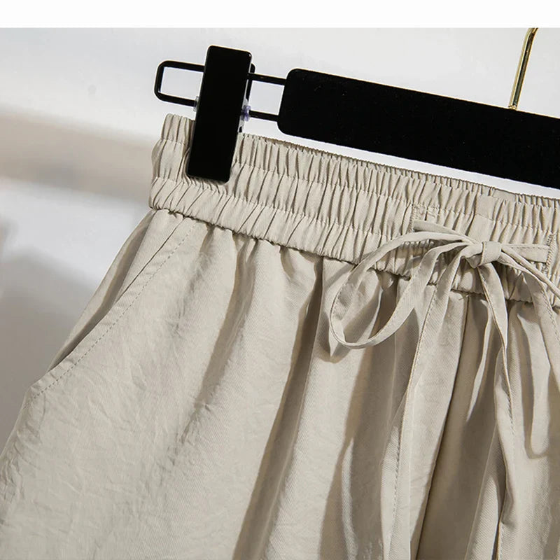 Plus Size Summer Shorts For Women 2025 Summer Ice Silk Drawstring Large Size Loose Shorts Women Korean Streetwear Shorts Female