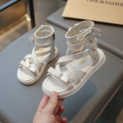 Girls Gladiator Sandals 2025 New Summer Children Fashion Princess High-top Shoes Versatile Kids Causal Beach Holiday Sandals