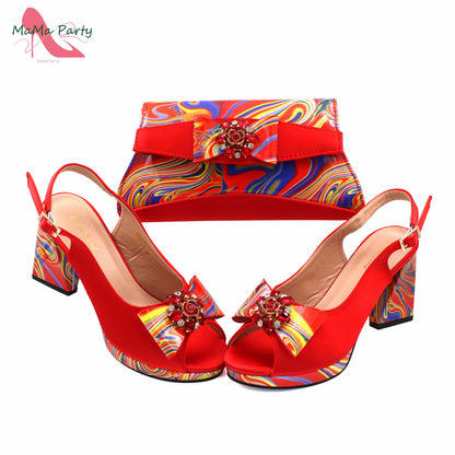 Red Color Italian Design Shoes Matching Bag Set Super High Heels Pumps for Garden Party