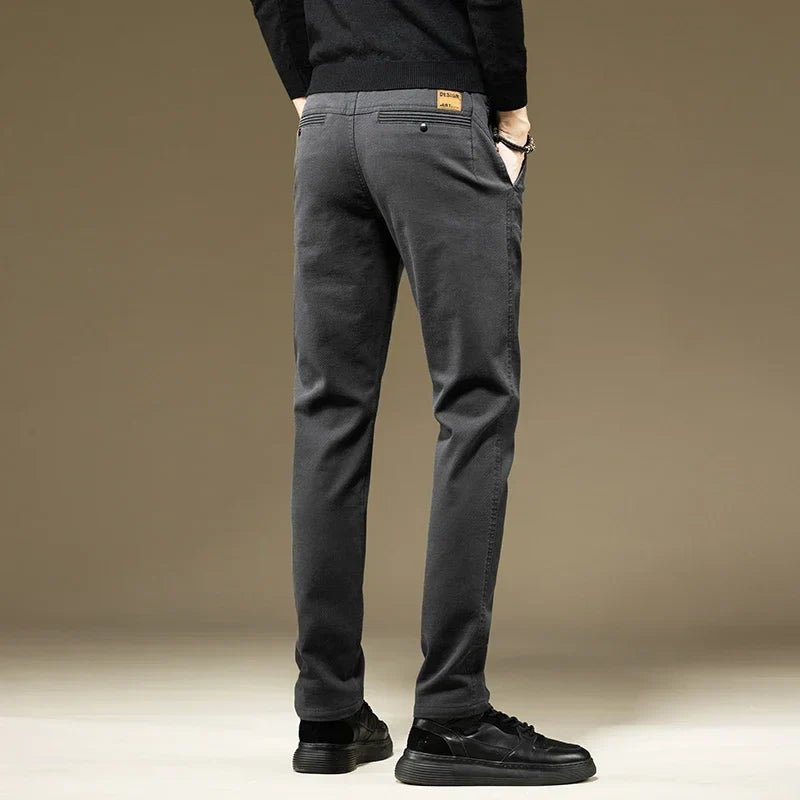 Men's Pants Casual Cotton Solid Color Spring Autumn Straight Business Work Pants High Quality Fashion Black Grey Trousers