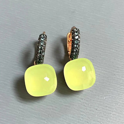 Classic Nudo Earrings Inlay Blue Topaz Zircon With Black Gun Plated Brown Crystal Earrings Fashion Jewelry Gift For Women