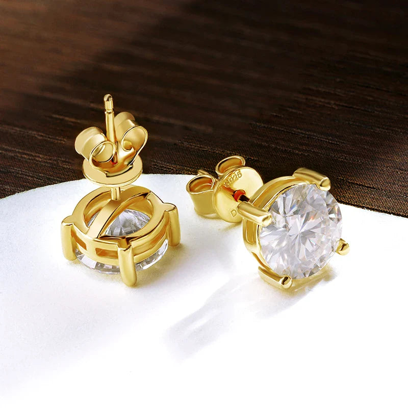 D VVS1 Round Moissanite Earring s925 Sterling Sliver Plated with 18k Gold Earrings for Women Wedding Fine Jewelry Gift