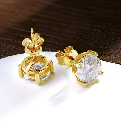 D VVS1 Round Moissanite Earring s925 Sterling Sliver Plated with 18k Gold Earrings for Women Wedding Fine Jewelry Gift