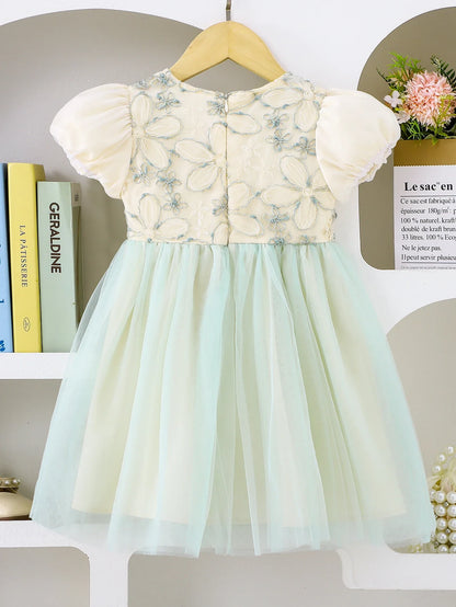 Summer New Pure Color Mesh Princess Skirt for Girls Elegant Simple Design Children's Party Dress