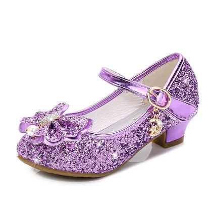 2026 Spring New Children's Shoes  Princess Shoes Girl's Fashion Sandals Crystal Princess Shoes Blue Pink Silver