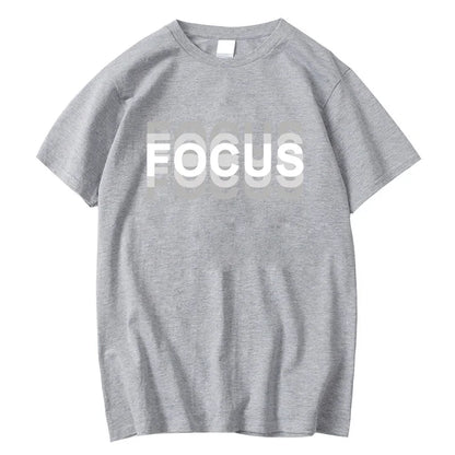 Summer Men's 100% Cotton High Quality Casual Sports Loose Oversized Funny Focus Print Round Neck Short Sleeved T-shirt Tops