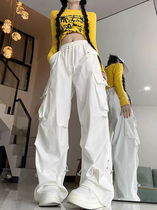 2026 New American Style Large Pocket Cargo Pants Women's Spring Summer Wide Leg Pants Loose Slimming Casual Sports Pants