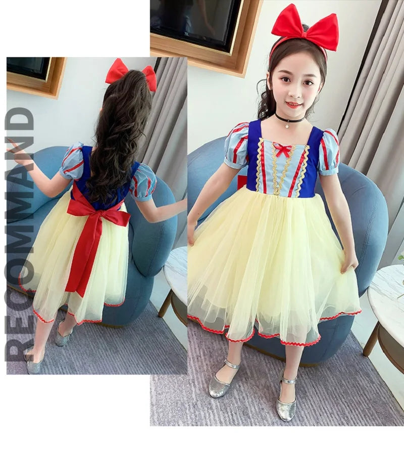 Girls' Snow White Dress Summer Style Little Girl's Frozen Fluffy Mesh Birthday Dress Skirt