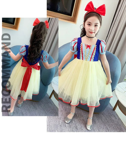 Girls' Snow White Dress Summer Style Little Girl's Frozen Fluffy Mesh Birthday Dress Skirt