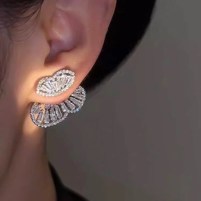 Novel Double Layers Stud Earrings with Sparkling Crystal Cubic Zirconia Romantic Women’s Earrings Wedding Party Jewelry