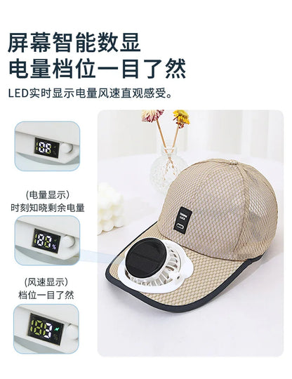 Outdoor Mesh Cap Solar Powered Charging Fan Cap Summer New Style Breathable Sunshade Sun Protection men's women's Adults Mz126