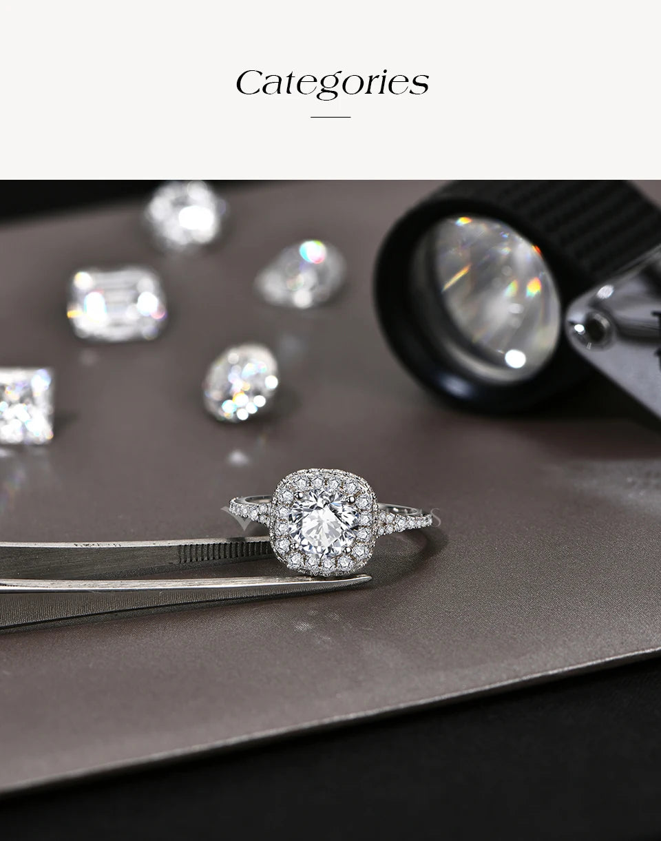 7.0mm Round Cut Moissanite Ring for Women D VVS1 1.2CT Lab Diamond S925 Sterling Silver Engagement Wedding Jewelry Gift