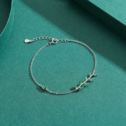 925 Sterling Silver Green Leaf Zirconia Adjustable Link Chain Bracelet For Women Fashion Wedding Jewelry Accessories