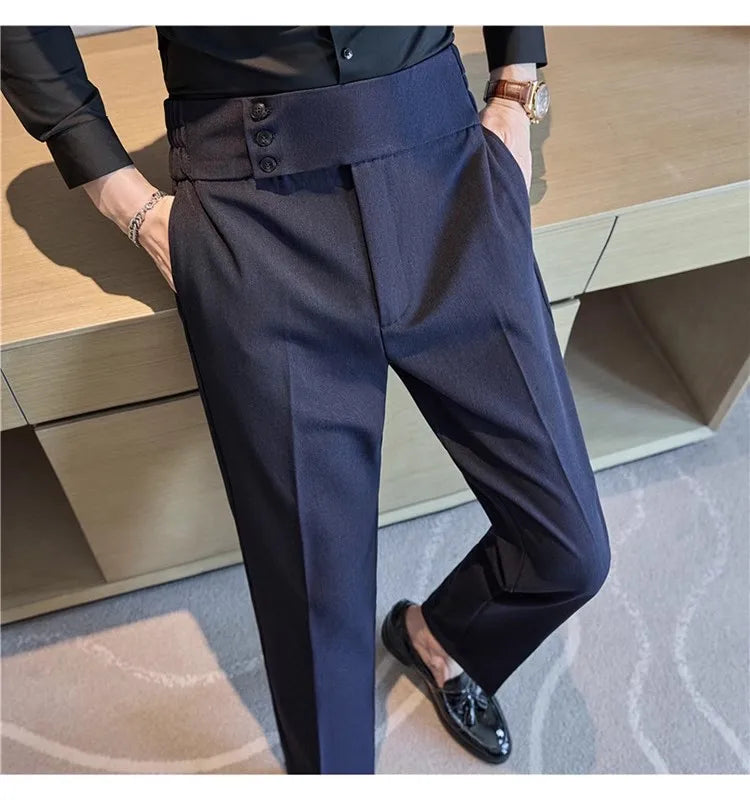 Men Summer Boutique Suits Pants Male Formal Wear Trousers Quality Men British Style Ice Silk Fabric Business Casual Suit Pants