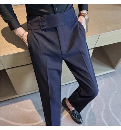 Men Summer Boutique Suits Pants Male Formal Wear Trousers Quality Men British Style Ice Silk Fabric Business Casual Suit Pants