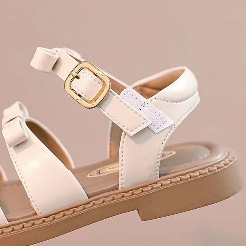 Bling Rhinestone Heart Buckles Strap Sandals for Kids Girls Brand Design Bowknot Sandalias Children Soft  Summer Flat Shoes