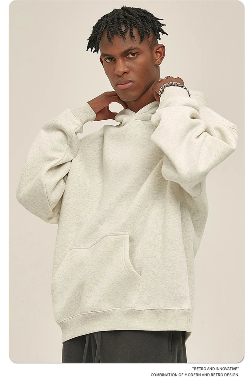 Thick 350gsm Fleece Hooded Hoodies For Men Unisex Winter Oversized Loose Basic Solid Sweatshirts Pullovers Coats HY0631