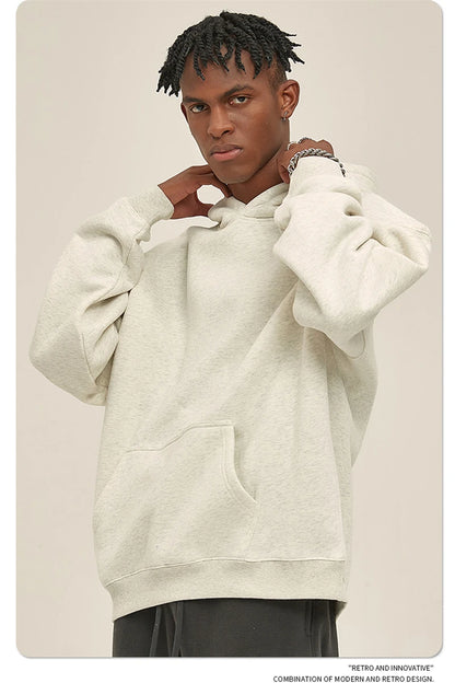 Thick 350gsm Fleece Hooded Hoodies For Men Unisex Winter Oversized Loose Basic Solid Sweatshirts Pullovers Coats HY0631