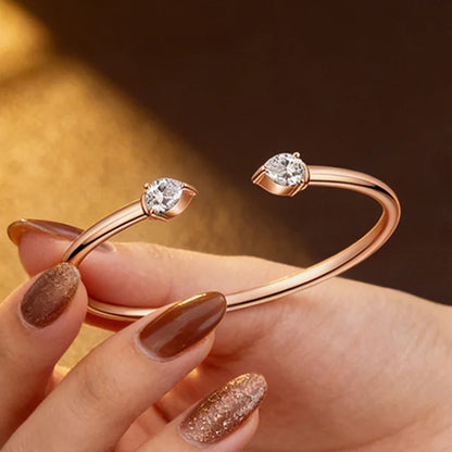 Dainty 0.5CT Round Brilliant Cut Moissanite Cuff Bangle for Women s925 Silver Lab Diamond Open Hand Chain Bracelet Gift