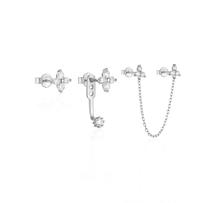 CANNER Set Double Layer Smooth Classic Hoop Earrings For Women 925 Sterling Silver Ins Flower Color Zircon Earrings Fine Jewelry