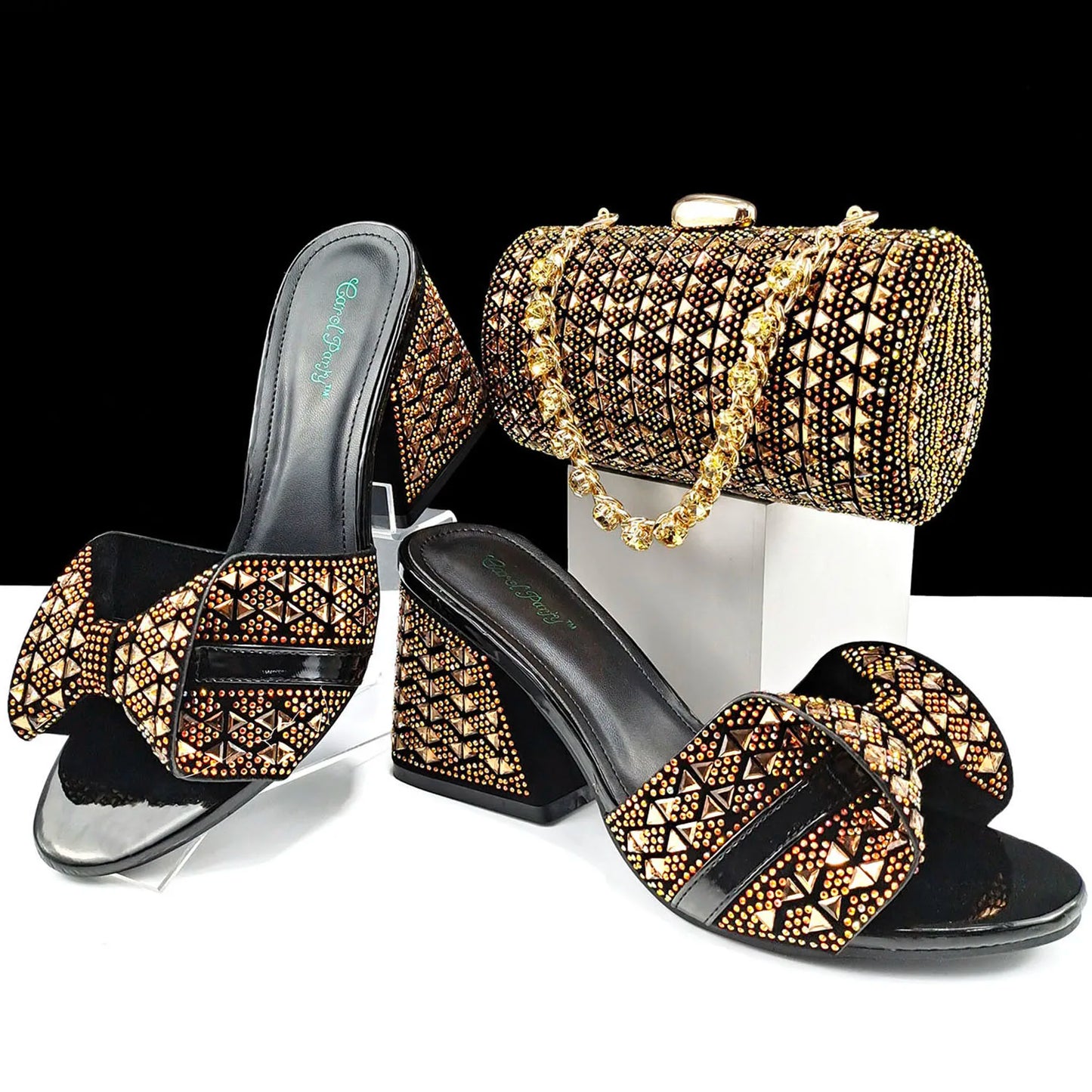 Italian Style Women Banquet Shoes And Bag With Rhinestone Decoration Three-Dimensional Small Bag Match Women High Heel