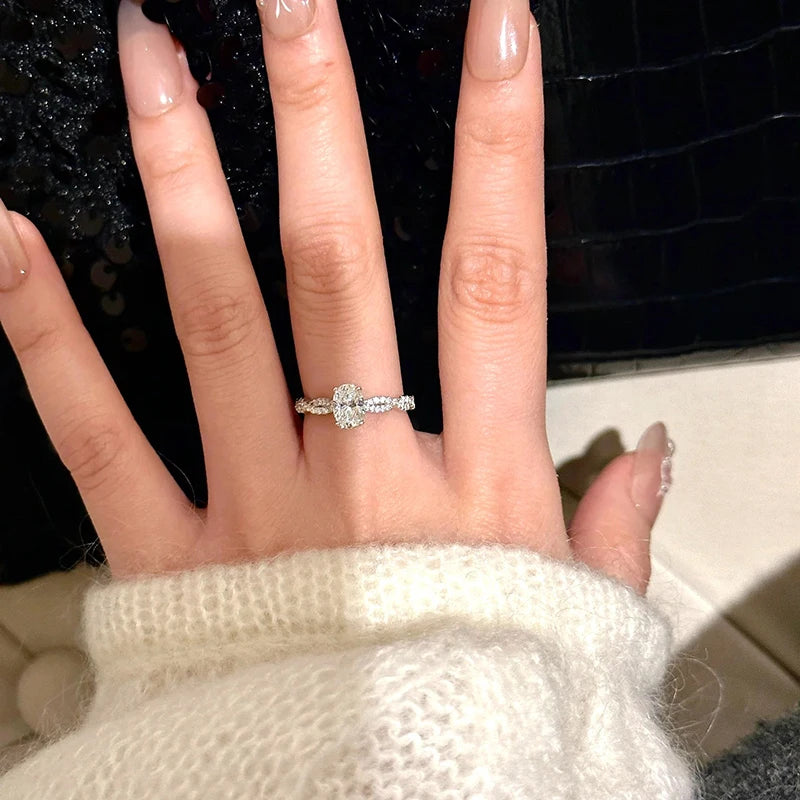 Oval Cut 5*7mm Certified Moissanite Rings for Women Plated 18k Classic Wedding Jewelry 925 Sterling Silver Lab Diamond
