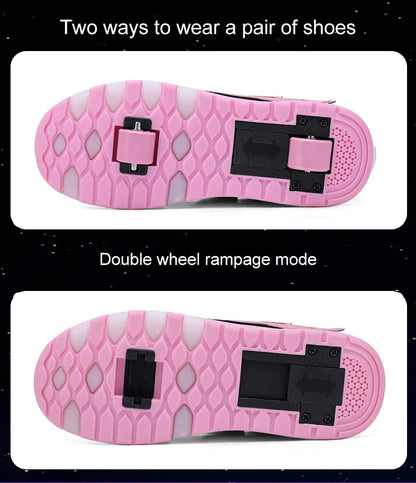 Sneakers Roller Shoes Outdoor Deformation Parkour Skates Dual-Use Children Girls Boys Adult Men Women Unisex Roller Skates