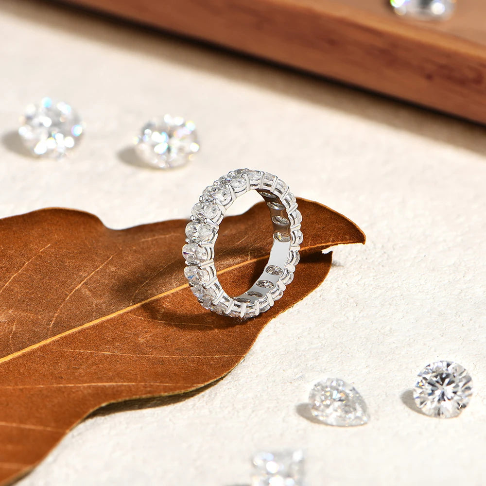 3*5mm Oval Cut Full Moissanite Eternity Rings for Women Men S925 Sterling Silver Jewelry Elegant Stackable Wedding Ring