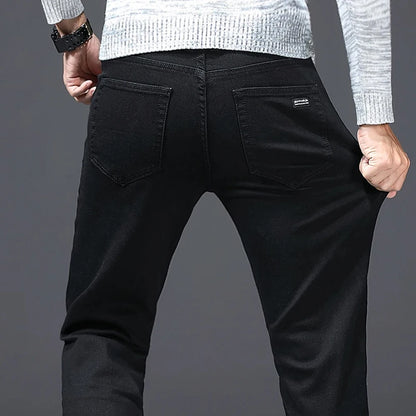 Wthinlee Business Men Jeans Casual Straight Stretch Fashion Classic Blue Black Work Denim Trousers Spring Summer Brand Clothing