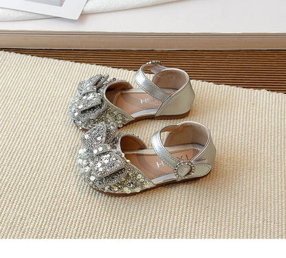 Faux Gemstones Shoes for Kids Girls Shining Crystal Girls Dress Shoes for Party and Wedding Bowtie Children Girl Sandals I04204