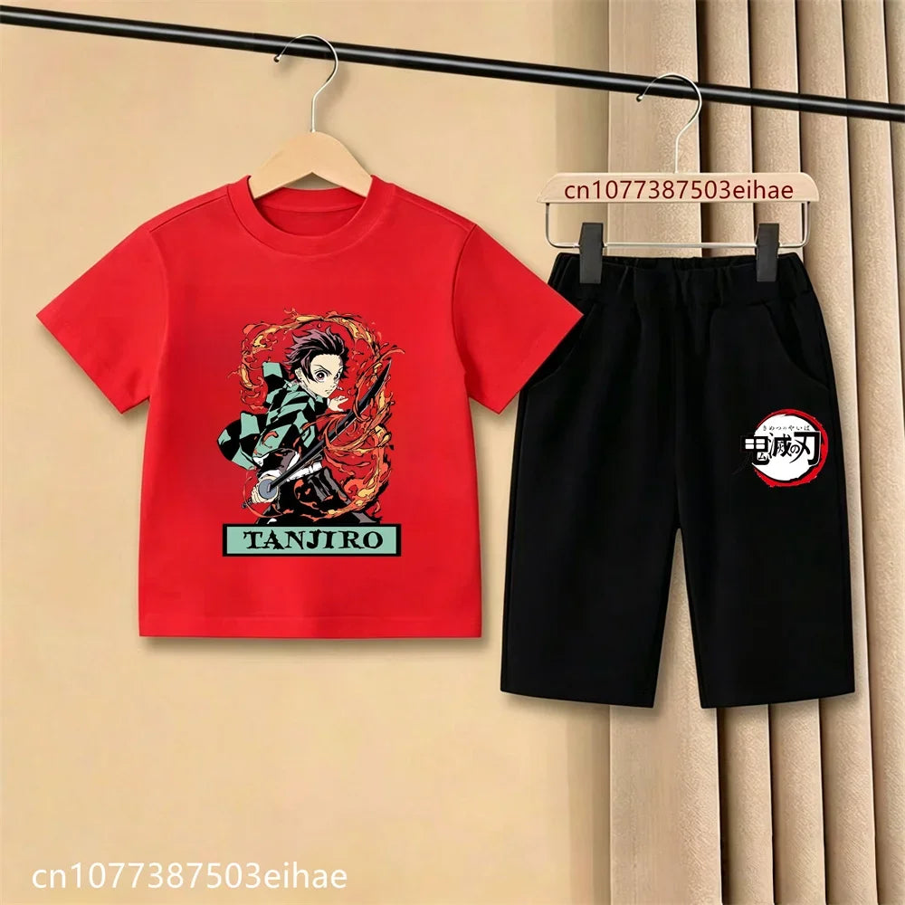 Demon Slayer Ghost Blade Art Print Kids T-Shirt Casual Shorts Manga Anime Style Boys Girls Summer Daily Casual Two Piece Outfit