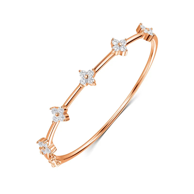 Certified 2.5mm Round Flower Moissanite Bangle for Women Original Pure 925 Sterling Silver Bracelet Luxury Female Jewelry