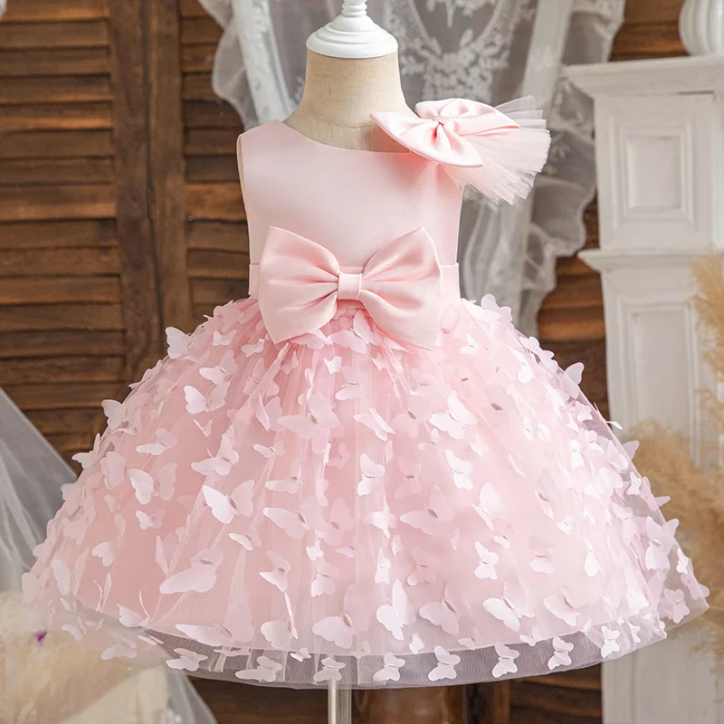 Girl Princess Dress Kid Clothes Party Birthday Outfits Evening Party Tulle Dress Wedding Wear Summer Bowknot Dress