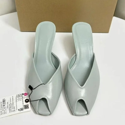 Brand Peep Toe Women High Heeled Sandals Patent Leather Banquets Designer Stilettos Big Size Elegant Sexy Ladies Mules Shoes