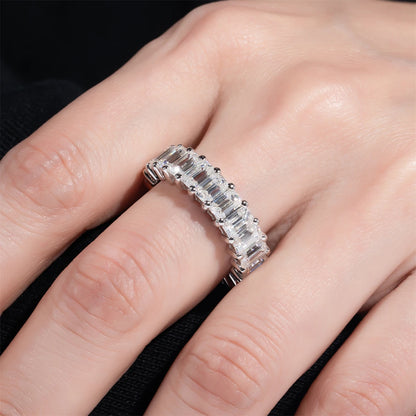 3*5mm 8.1cttw Emerald Moissanite Eternity Ring 925 Sterling Silver D Color Created Diamond Wedding Band Ring For Women
