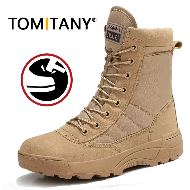 Men's Steel Toe Boots Outdoor Tactical Hiking Desert Boots Men Stab-proof Smashing Work Safty Shoes Wear Protection Shoes