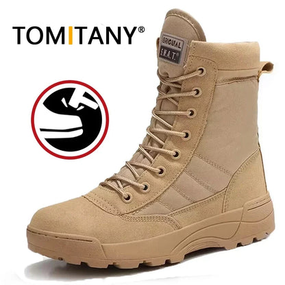 Men's Steel Toe Boots Outdoor Tactical Hiking Desert Boots Men Stab-proof Smashing Work Safty Shoes Wear Protection Shoes