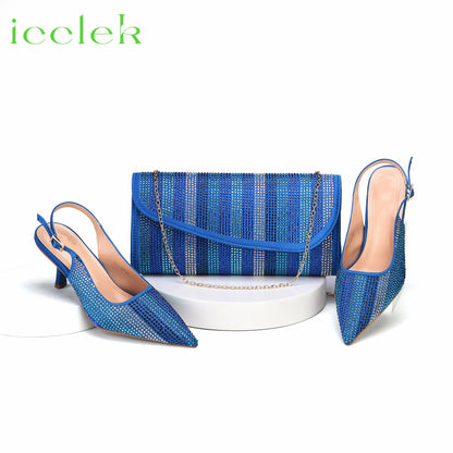 Italian Design African Women's High Heels Pointed Toe Sandals Party Wedding Party Magenta Color Shoes and Bags Set
