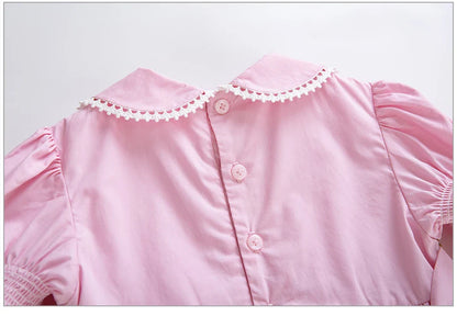 Pettigirl Children Kids Girls Summer Handmade Pink Princess Smocked Birthday Dresses Outfits Gift Size 2 3 4 5 6 8 10 12Y