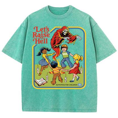 Let'S Raise Hell Printed Snow Wash Tee Shirts Man Breathable Cotton T Shirt Sportwear Clothing Crewneck Loose Short Sleeve