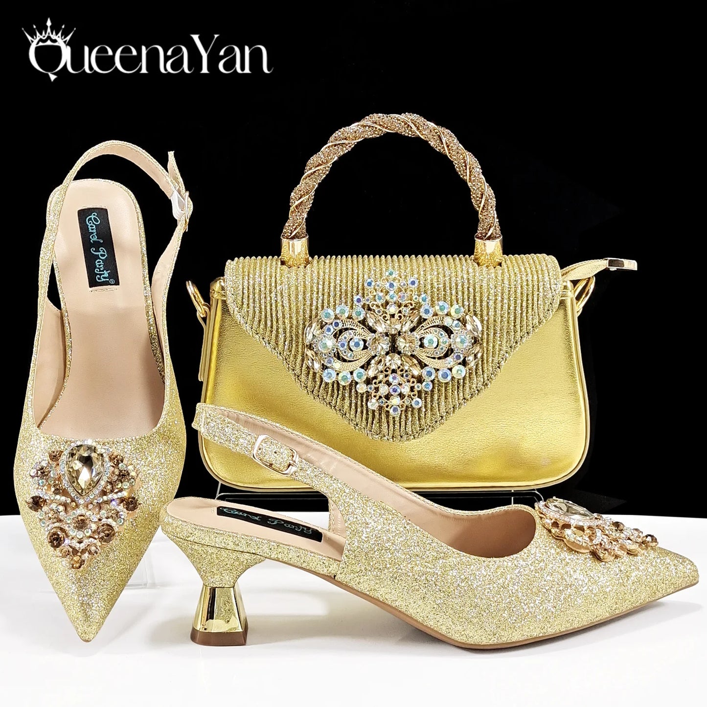 Pointed-Toe Luxury Style Women High Heels Sandal With Bag Set Orange Color for Wedding Party
