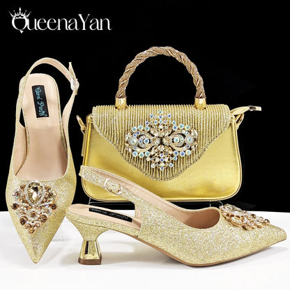 Pointed-Toe Luxury Style Women High Heels Sandal With Bag Set Orange Color for Wedding Party