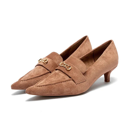 Woman's Heel Shoes New Retro Suede Women's Shallow Mouth Pointed Shoes Girls Business Low Heel Le Fu Shoes