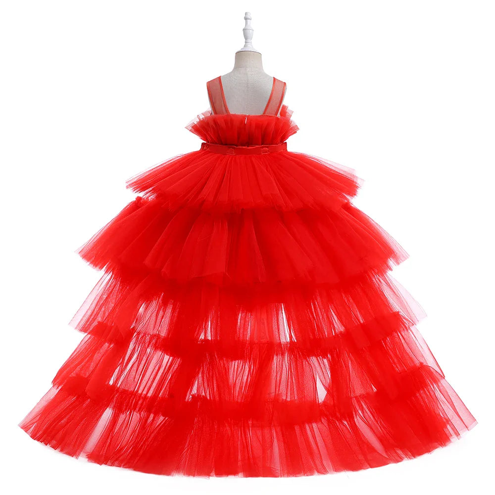 Elegant Tulle Bridesmaids Party Girls Dresses Summer Baptism Birthday Wedding Prom Princess Dress for Girl Christmas Kids Clohes