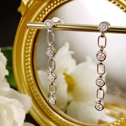 3mm Moissanite Earrings for Women Wedding Round Brilliant Cut Moissanite Stud Solid s925 Silver Dainty Tassel Earring