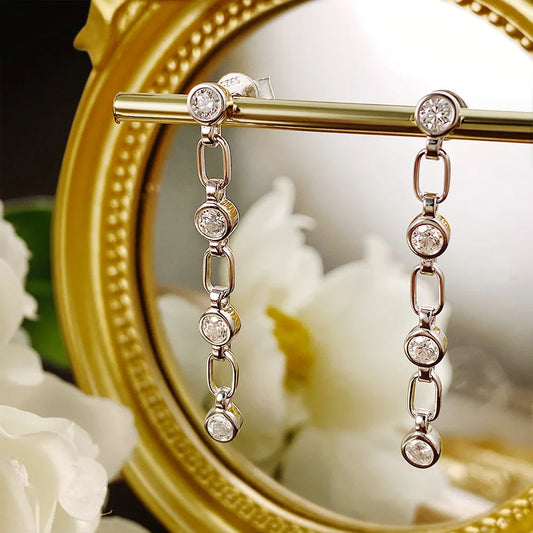 3mm Moissanite Earrings for Women Wedding Round Brilliant Cut Moissanite Stud Solid s925 Silver Dainty Tassel Earring