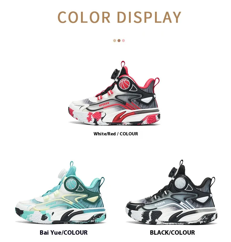 Children's basketball shoes boys' waterproof leather surface rotating buckle anti-slip and shock-absorbing student sports shoes