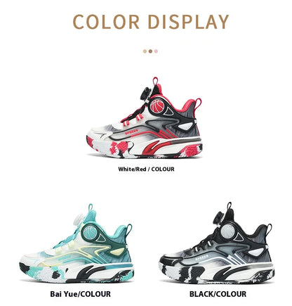 Children's basketball shoes boys' waterproof leather surface rotating buckle anti-slip and shock-absorbing student sports shoes